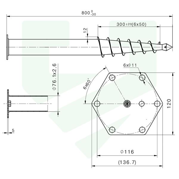 HEX-120 M12 76x2,6x800 