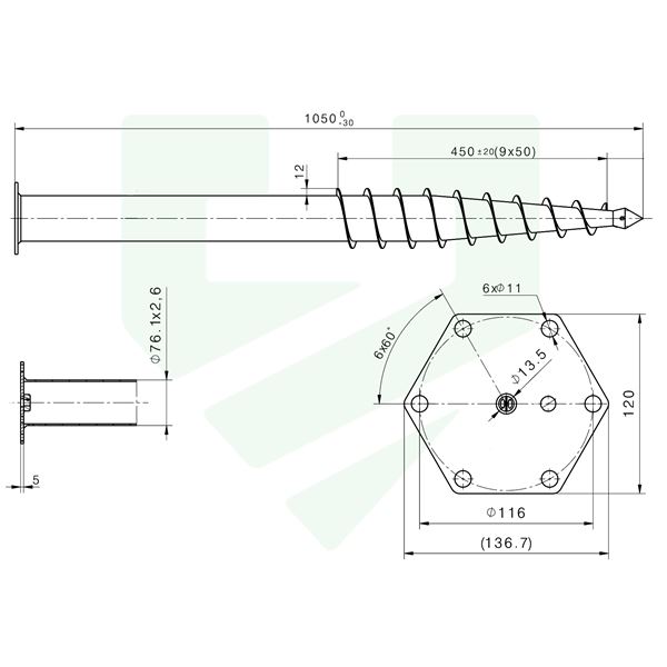 HEX-120 M12 76x2,6x1050 